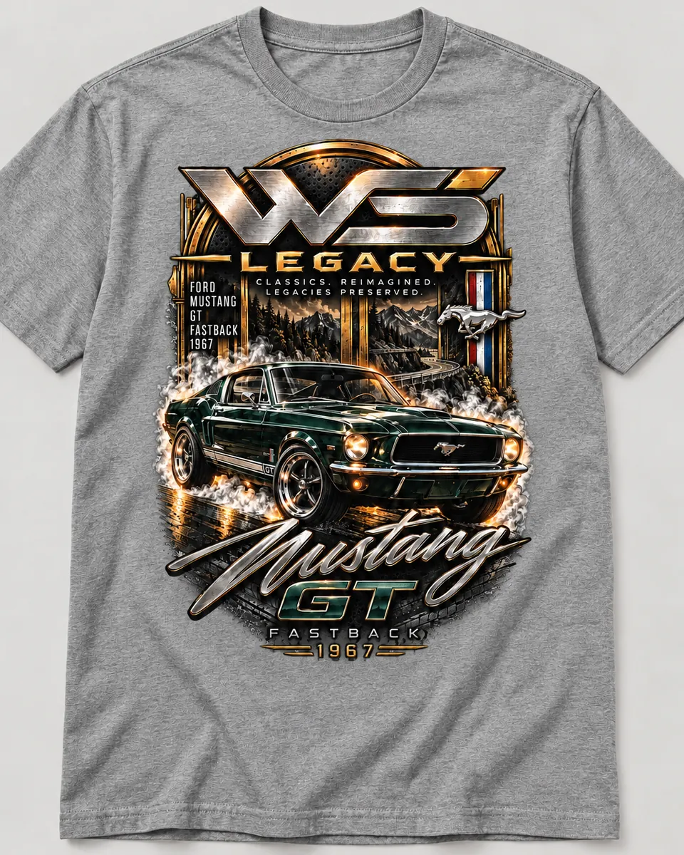 1967 Mustang GT Fastback Chrome T-Shirt 3