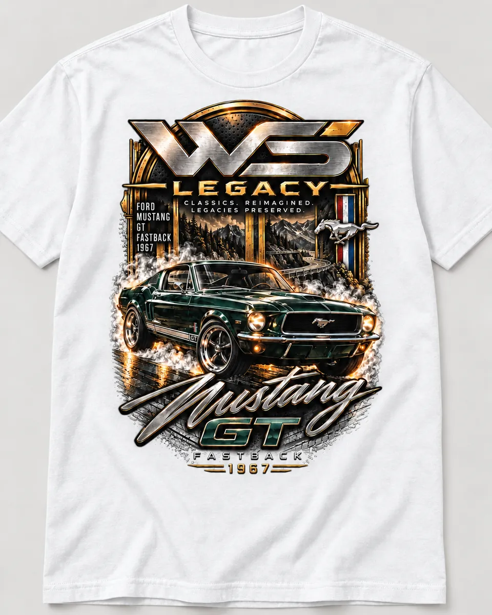 1967 Mustang GT Fastback Chrome T-Shirt 2