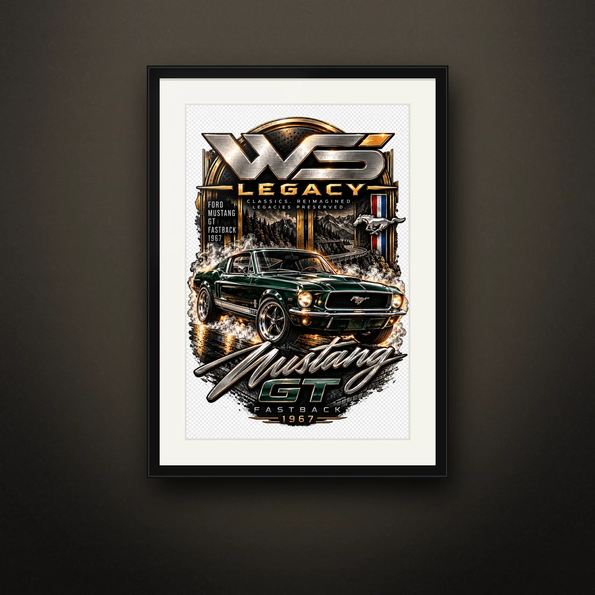 1967 Mustang GT Fastback Chrome Art Print